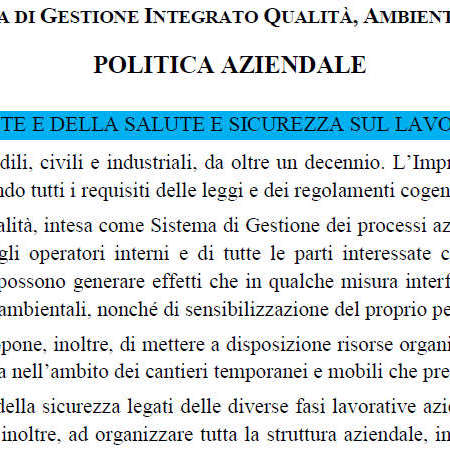 EdilDue S.r.l. Sistema di Gestione Integrato Qualità, Ambiente, Sicurezza sul Lavoro